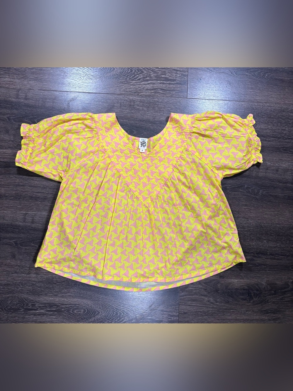 Ivy Jane Geometric Babydoll Peasant Hippie Bohemian Bell Sleeve Blouse sz Small